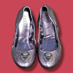 RALPH LAUREN | BRITTANY LEATHER MONOGRAMMED FLEXABLE FLATS